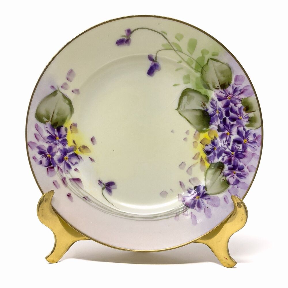 Antique Nippon Hand Painted Plate Purple Floral Gold Trim 7.5”